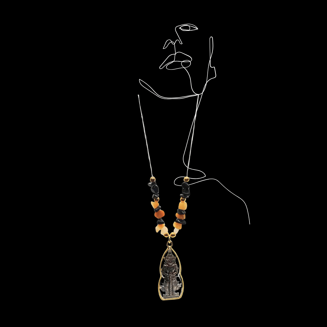 3cm Thao Wessuwan Amulet with Yellow Agate and Black Spar Gemstones (2)