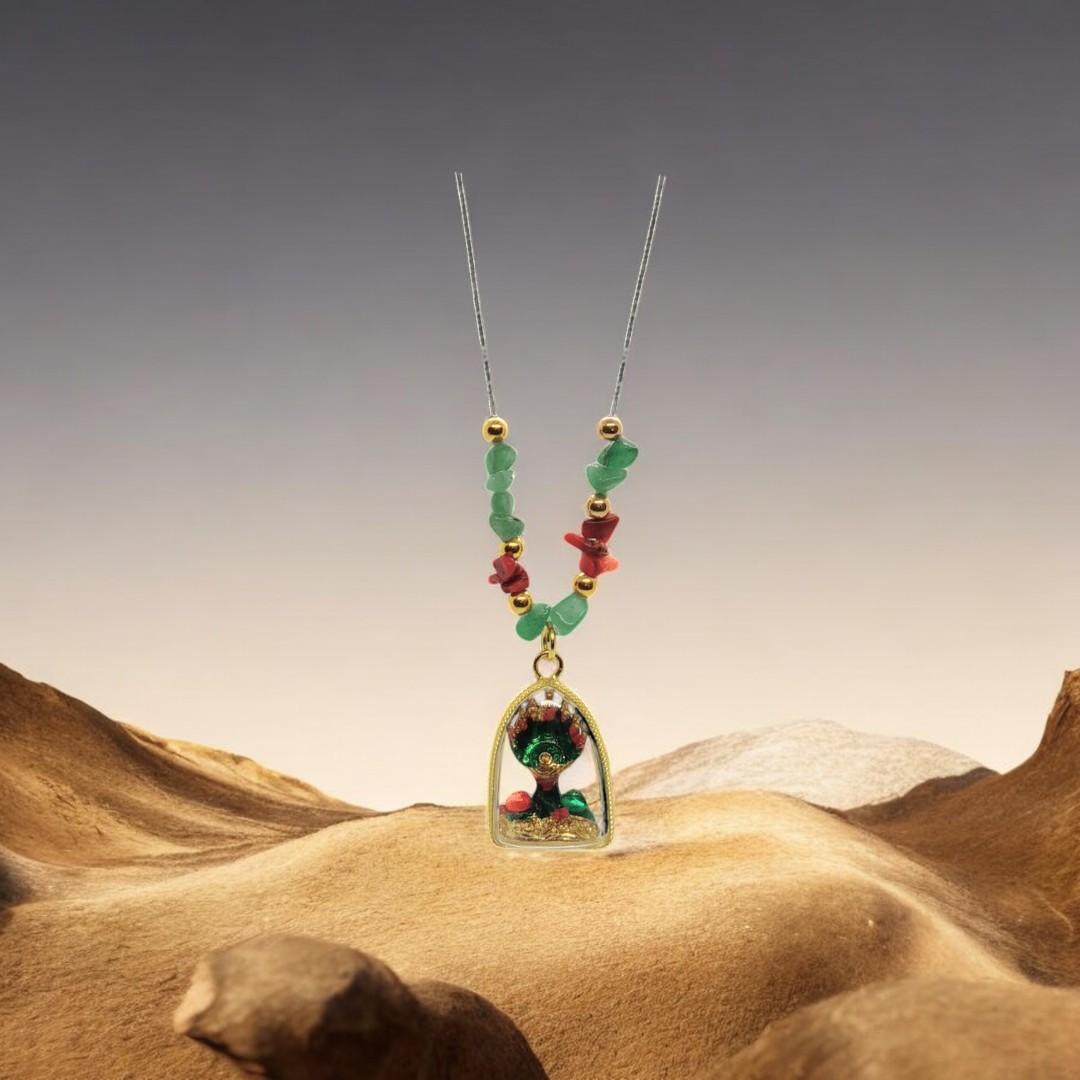 7 Head Naga Necklace with Gold Accents, Aventurine and Red Coral Stone (1)-Photoroom