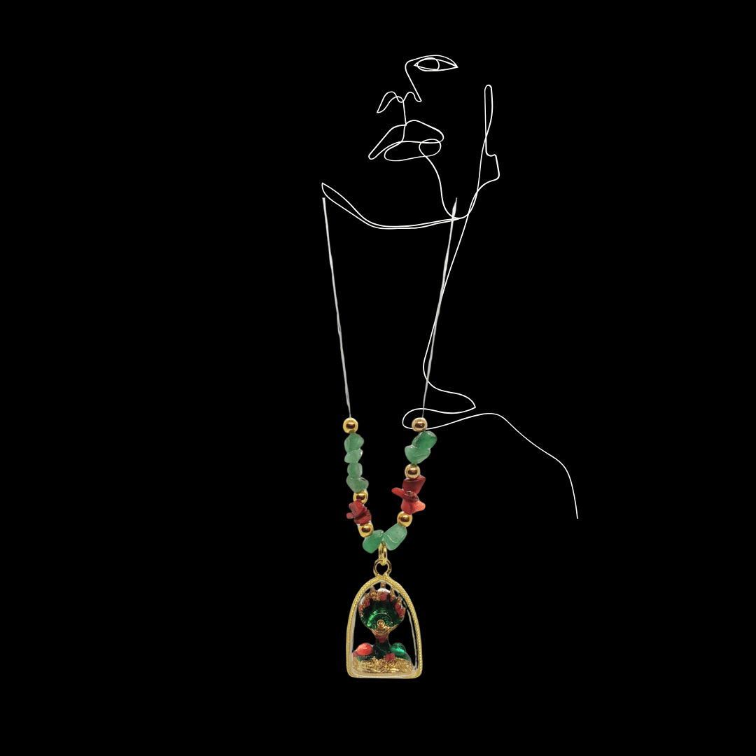 7 Head Naga Necklace with Gold Accents, Aventurine and Red Coral Stone (2)