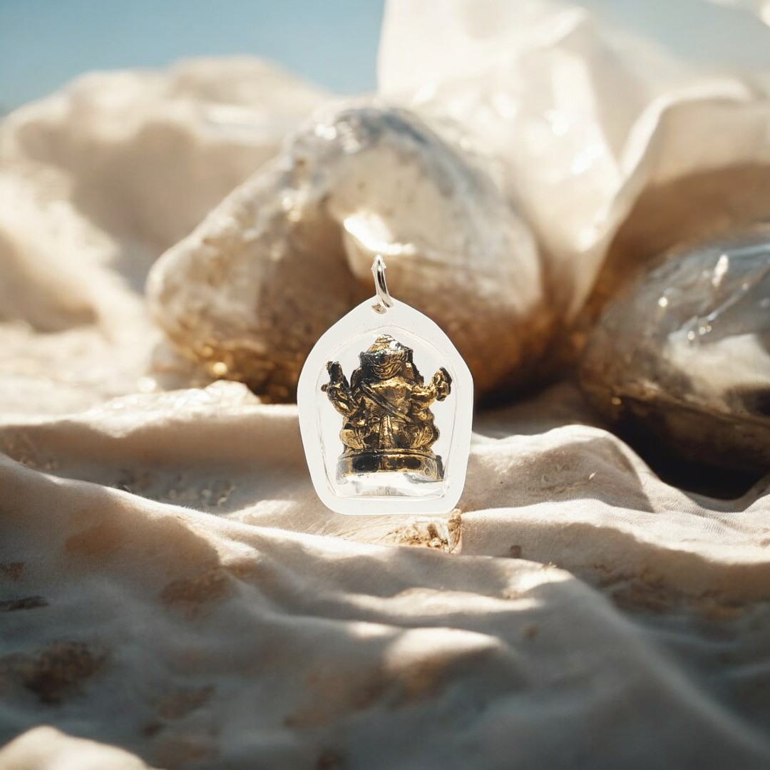 Lord Ganesha Amulet, Bronze Material, Thai Hindu Talisman for Protection and Prosperity, in Clear Waterproof Case (1)-Photoroom