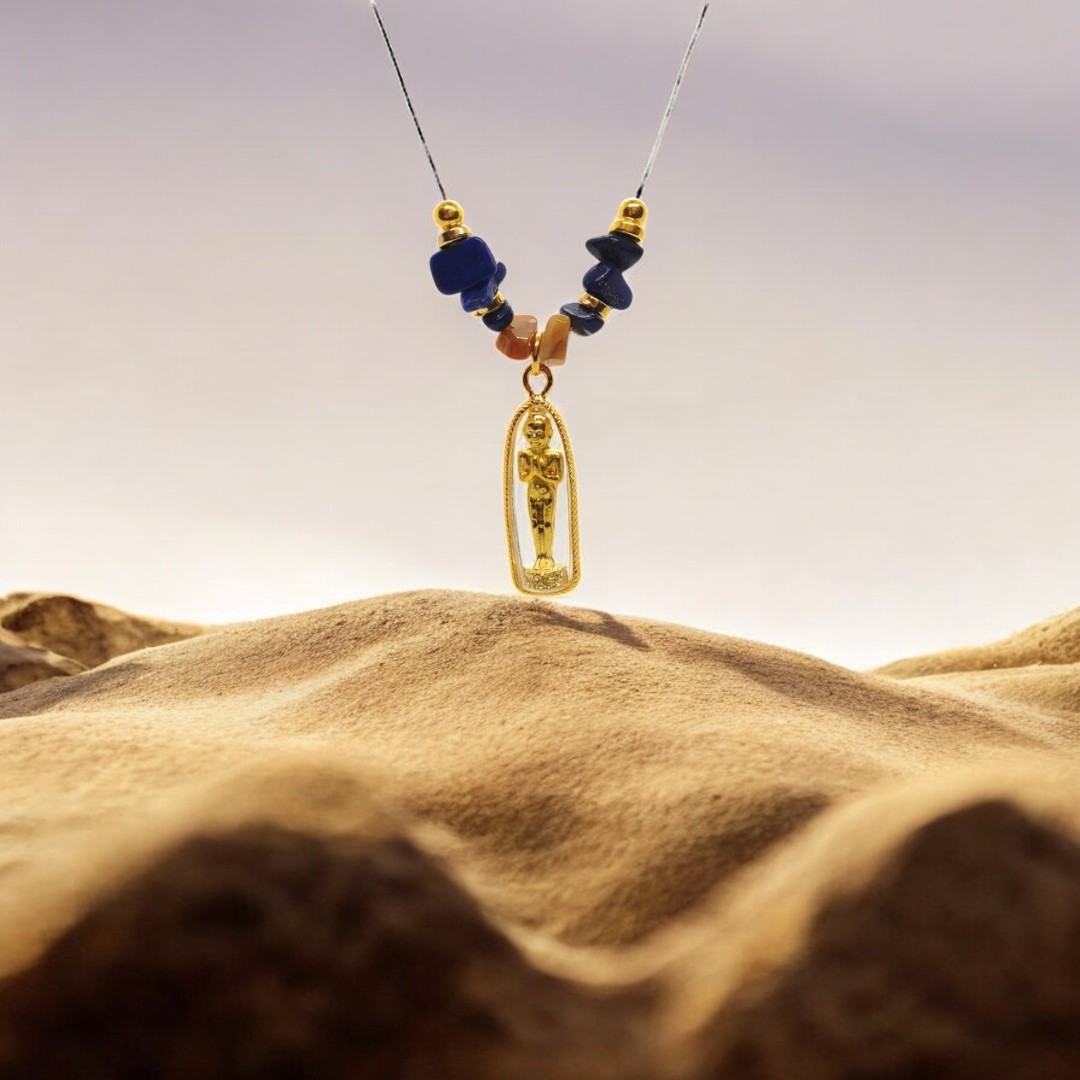 Modern Necklace with Kuman Thong Amulet, Lapis Lazuli and Red Agate Gemstone (2)-Photoroom
