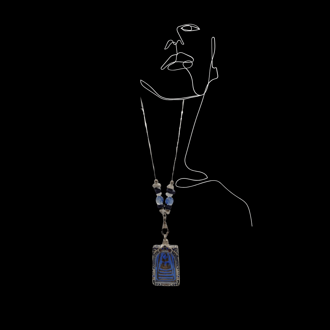 Modern Necklace with Phra Somdej Blue Leklai, Lapis Lazuli, Blue Soladite and Silver Accents (1)