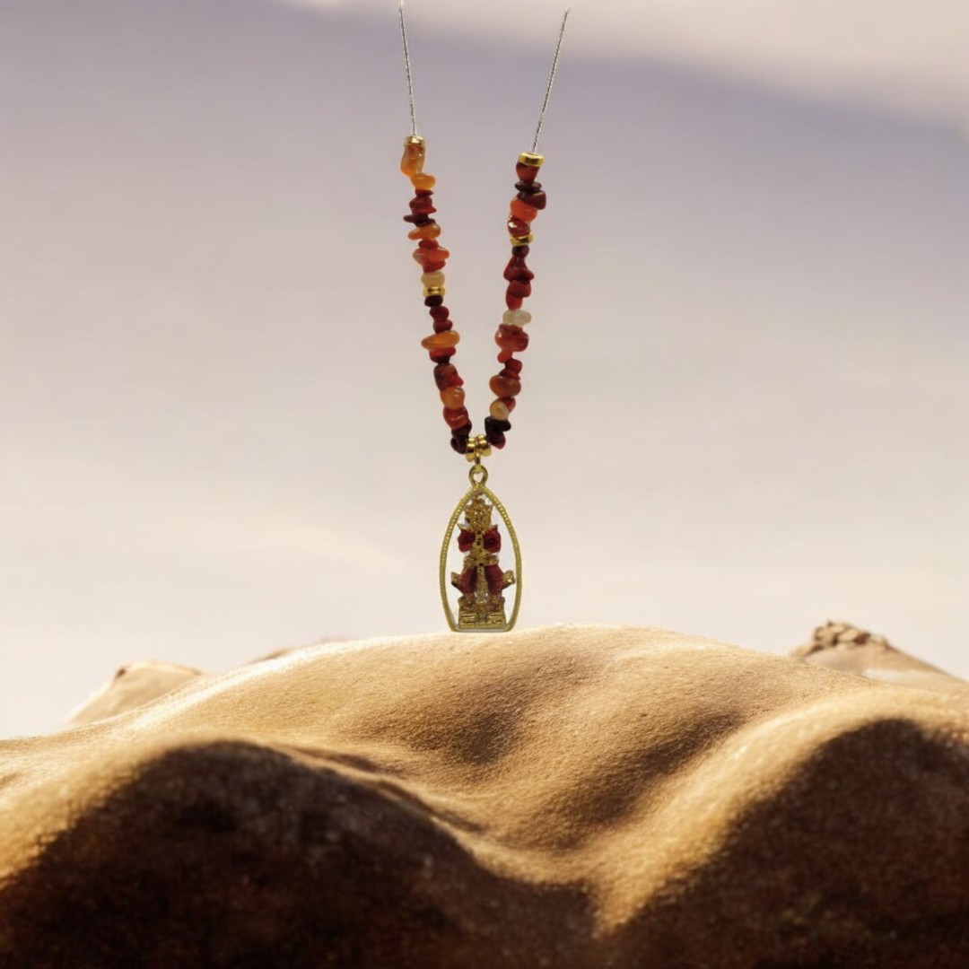 Modern Thao Wessuwan in Red Outfit, Golden Frame mix with Necklace of Red Coral Stone, Red Agate, Yellow Agate and Golden Accents (1)-Photoroom
