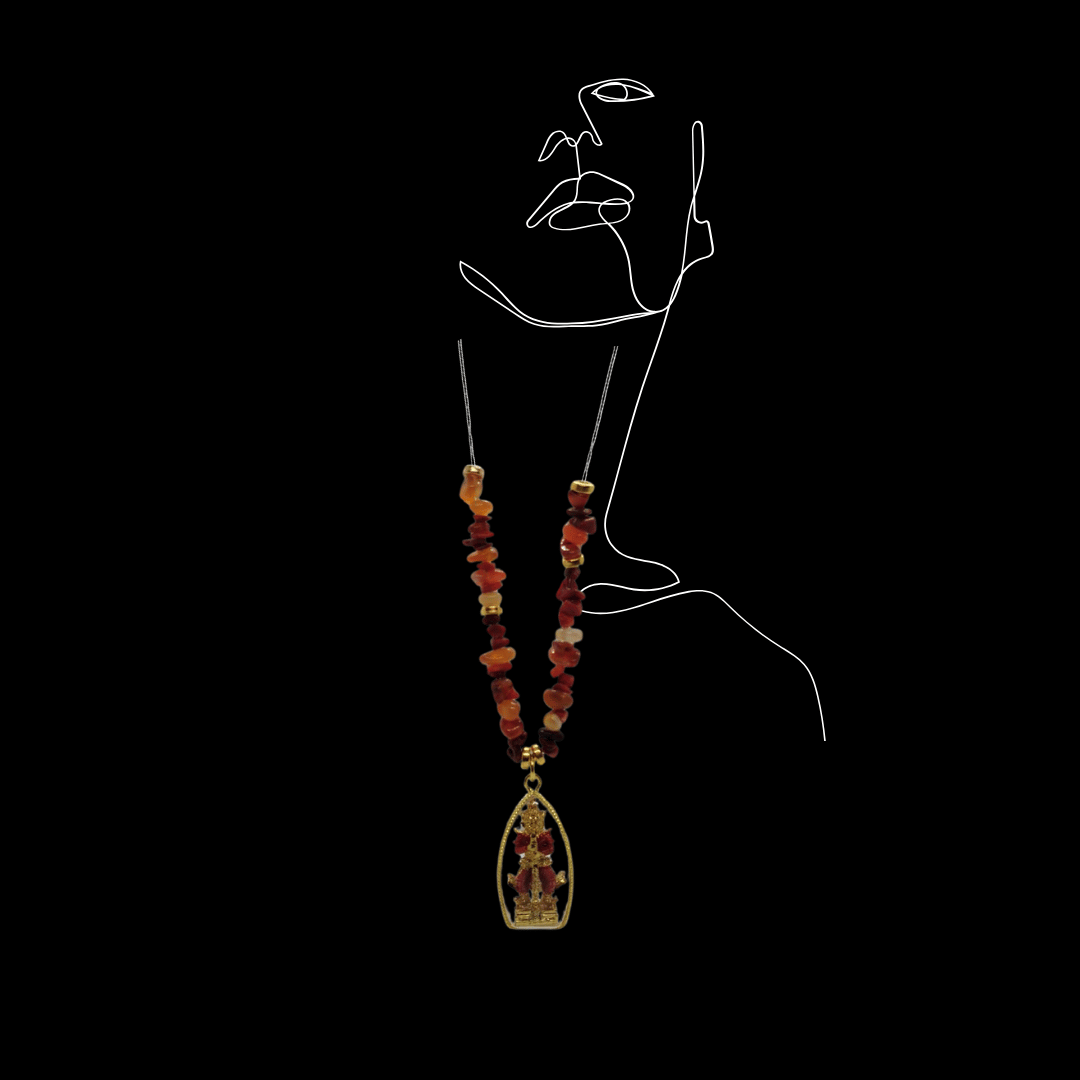 Modern Thao Wessuwan in Red Outfit, Golden Frame mix with Necklace of Red Coral Stone, Red Agate, Yellow Agate and Golden Accents (2)