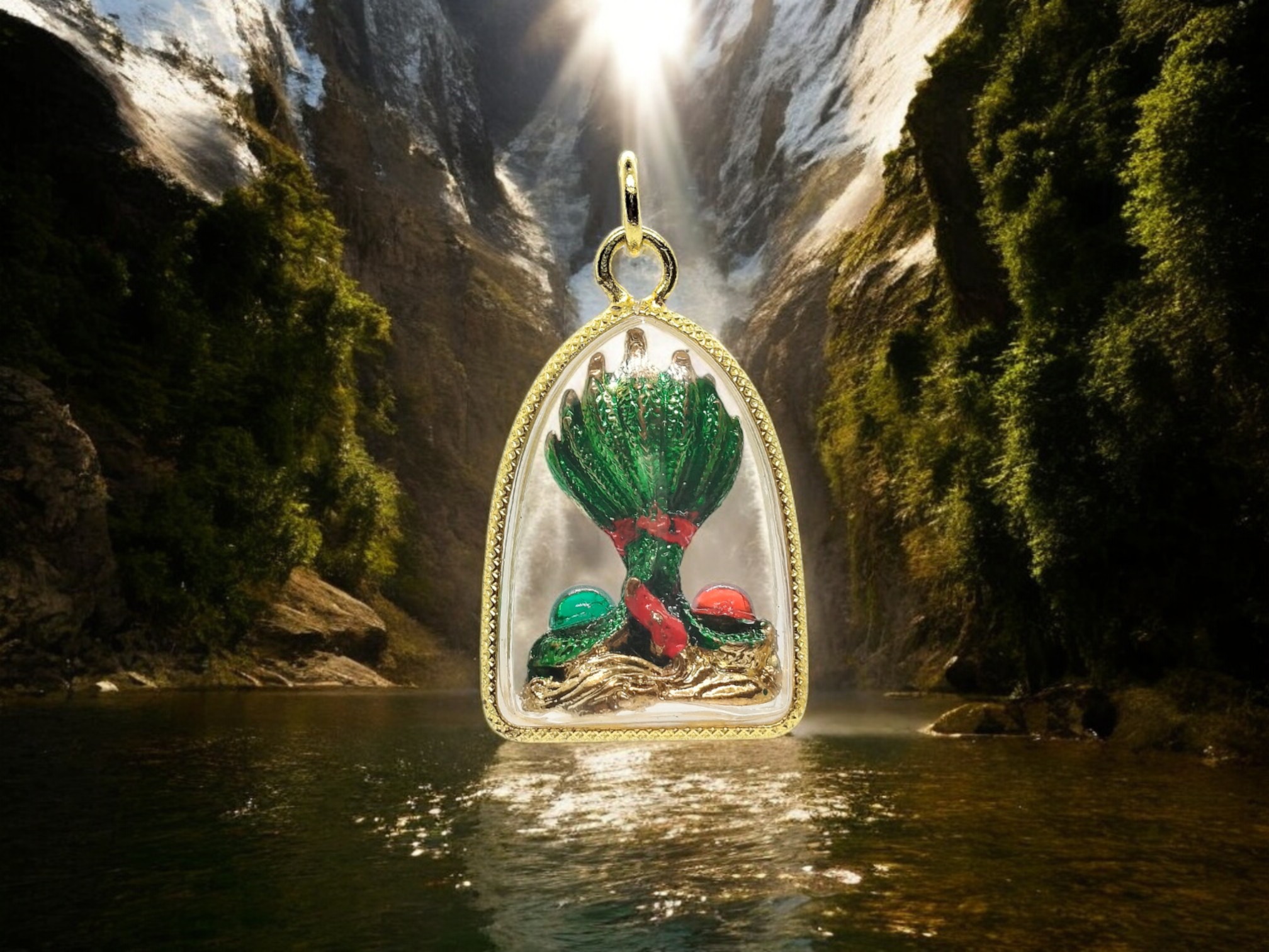 Naga Amulet with 7 Heads, Framed in 18K Rattan Gold (6)-Photoroom