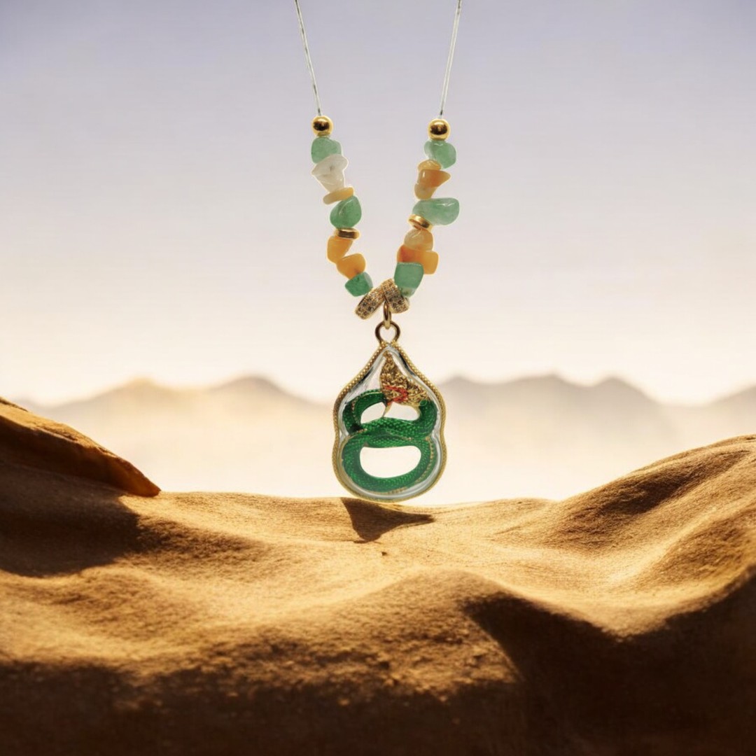 Naga Basak Loop Amulet with Gold Accents, Aventurine and Yellow Agate (1)-Photoroom