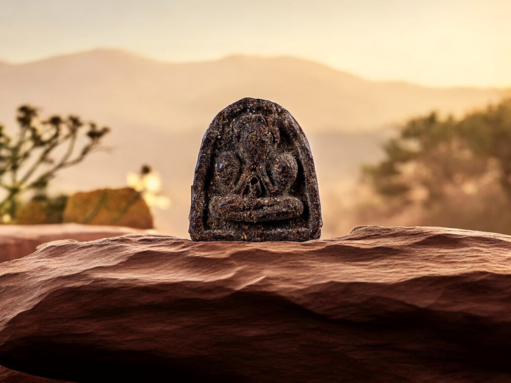 Phra Pidta Nak Klam Klang - back with Yantra, year 1964, herbal powder material, Than Chao Khun Sri, Ang Sila Temple, Chonburi 1-Photoroom