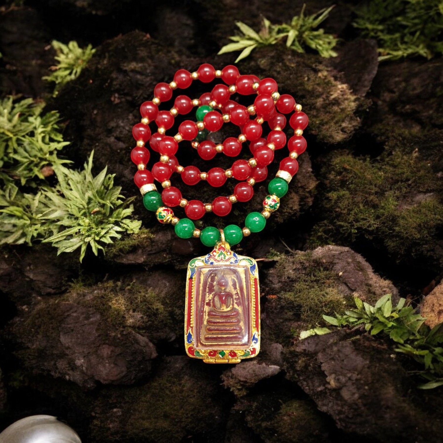 Radiance of Abundance, Phra Somdej with Red Stone, for Wealth, Vitality, and Protection (2)-Photoroom