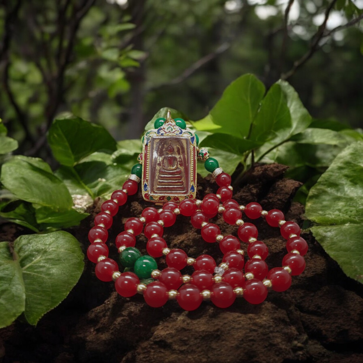 Radiance of Abundance, Phra Somdej with Red Stone, for Wealth, Vitality, and Protection (5)-Photoroom