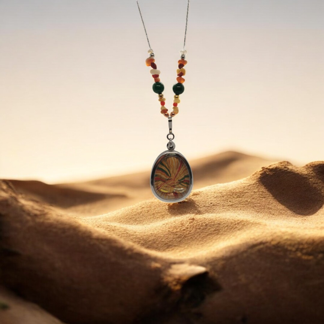 Rainbow Phra Pidta Amulet with Green Jade, Red Agate and Yellow Agate Gemstones (1)-Photoroom