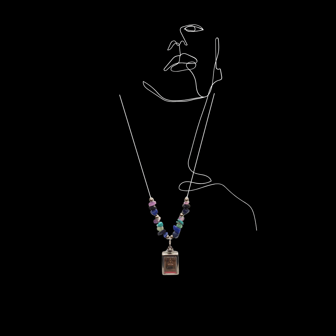Small Phra Somdej Necklace with Lapis Lazuli, Amethyst and Turquoise Gemstones (1)
