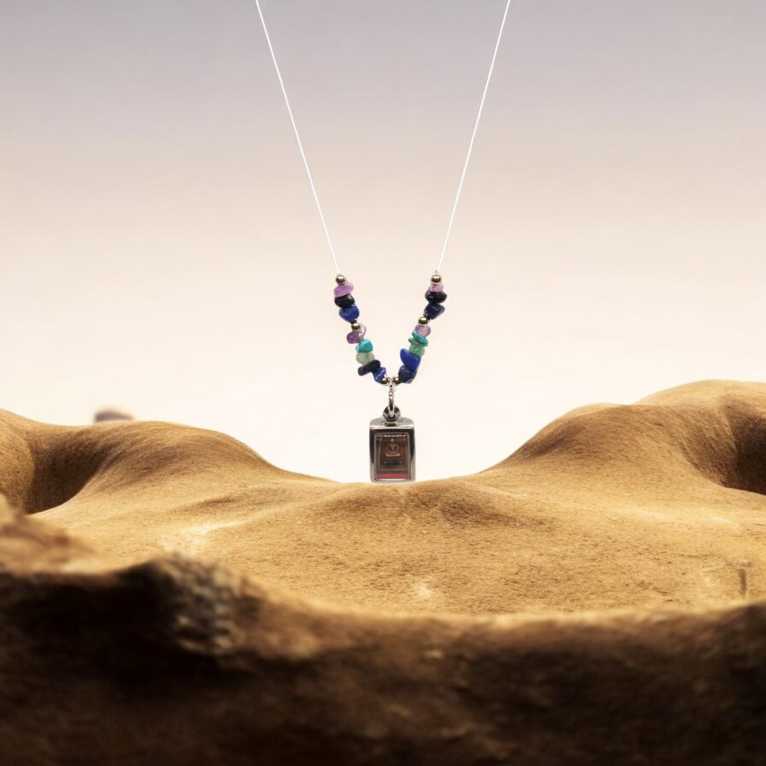 Small Phra Somdej Necklace with Lapis Lazuli, Amethyst and Turquoise Gemstones (2)-Photoroom