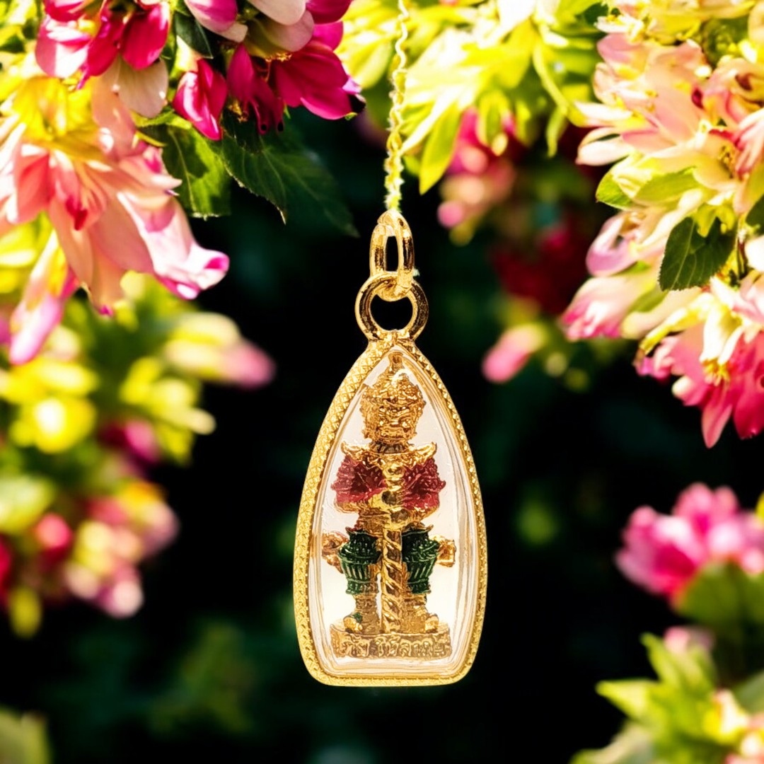Thao Wessuwan pendant, God of wealth, prosperity, elimination, enhancing luck and charisma, Gold frame (2)-Photoroom