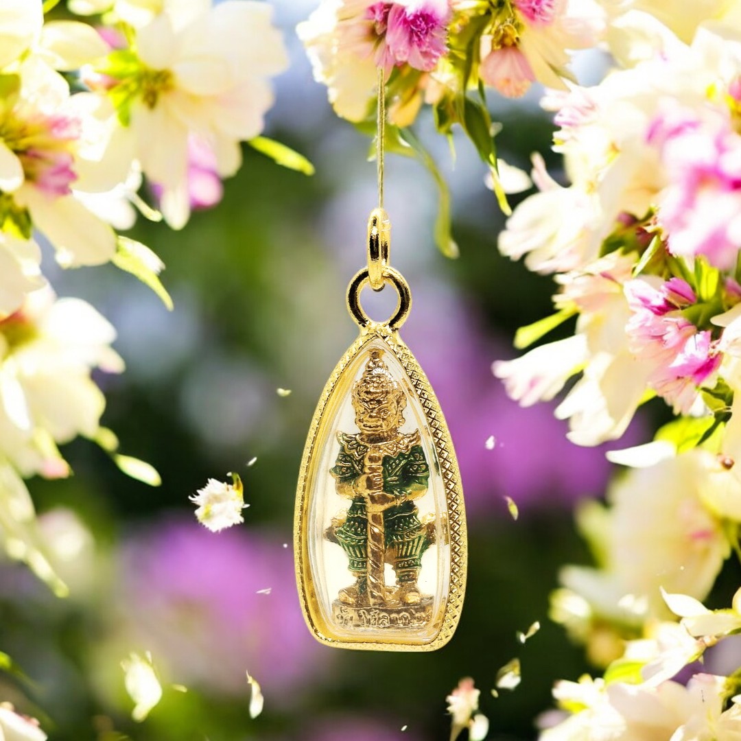 Thao Wessuwan pendant, God of wealth, prosperity, elimination, enhancing luck and charisma, Gold frame (3)-Photoroom