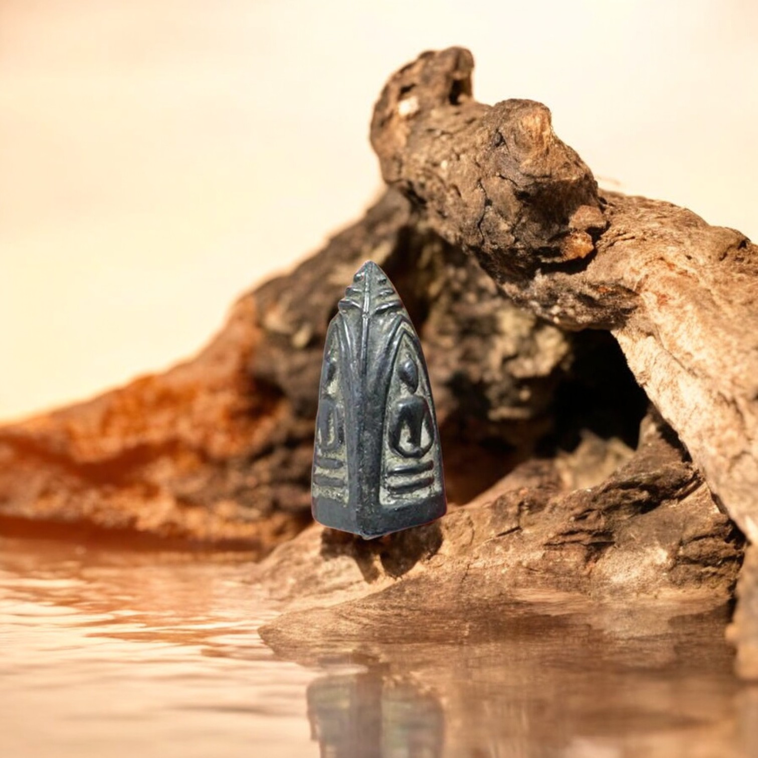 Three-faced Brahma, Luang Pho Ee, Sattahip Temple, Chonburi Province, made of cloud-patterned metal, year 1928 2-Photoroom